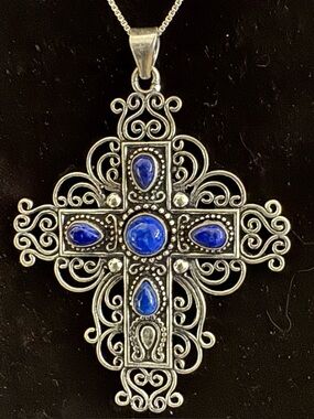Elegant sterling Silver and lapis‎ lazuli Cross Pendant